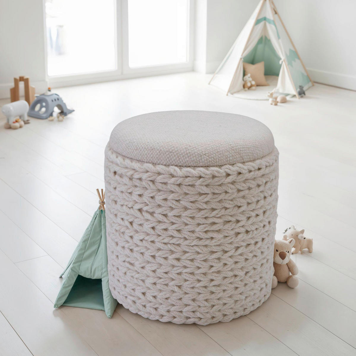 HOCKER in Textil Creme  - Creme, Basics, Textil (40/45/40cm) - Livetastic