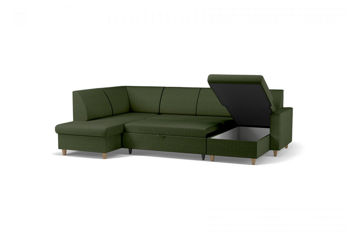 WOHNLANDSCHAFT NIKAS Grün Bouclé  - Buchefarben/Grün, Design, Holz/Textil (310/198/145cm) - MID.YOU