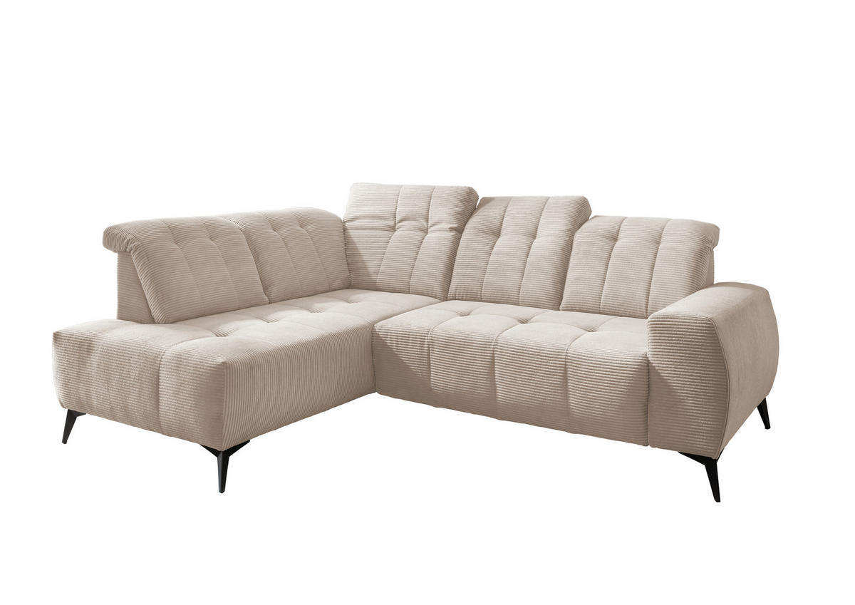 ECKSOFA Beige Cord  - Beige/Schwarz, MODERN, Textil/Metall (200/261cm) - Livetastic