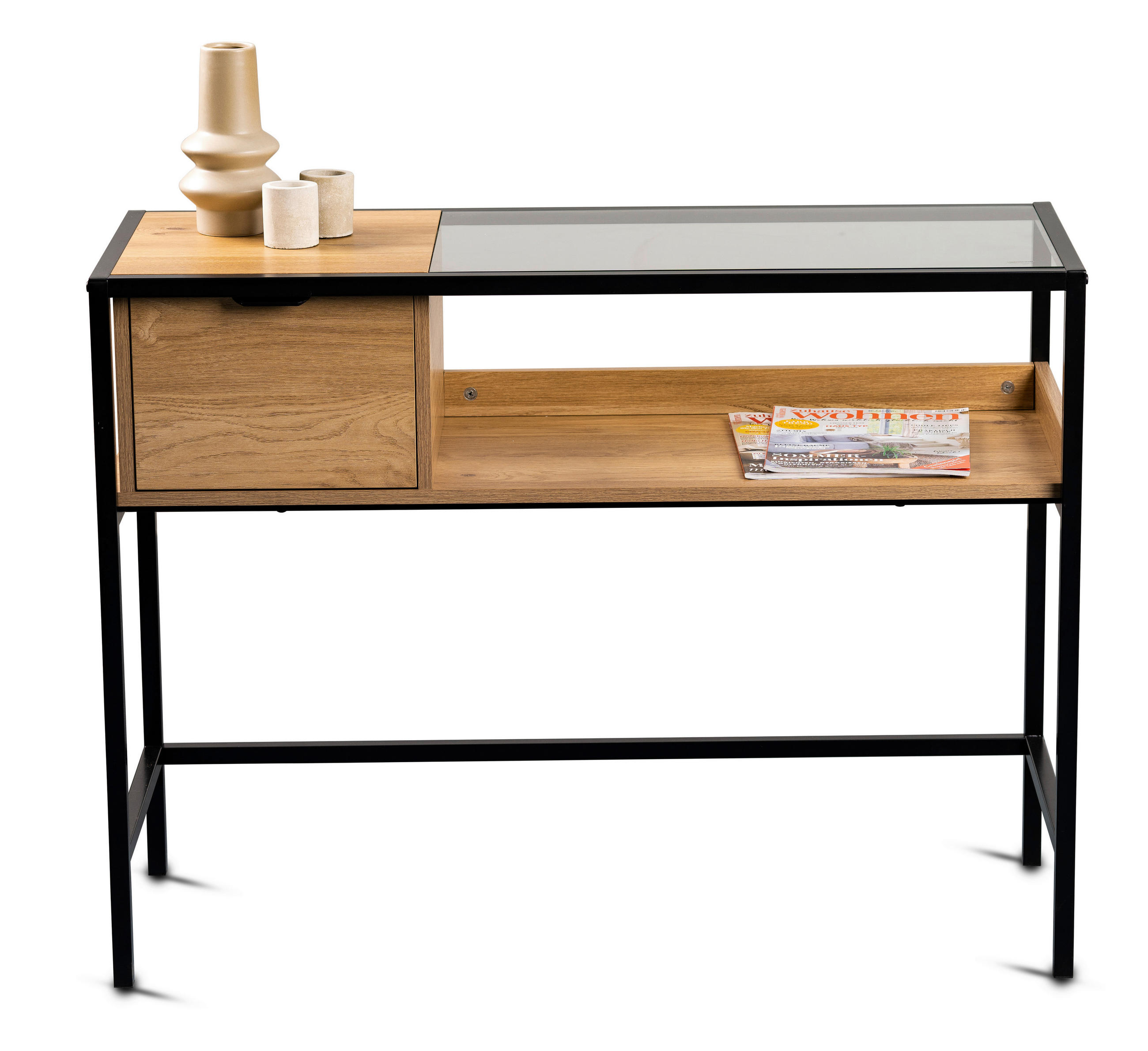 KONSOLENTISCH Schwarz, Eichefarben  - Eichefarben/Schwarz, Basics, Glas/Holzwerkstoff (100/40/75cm) - Xora