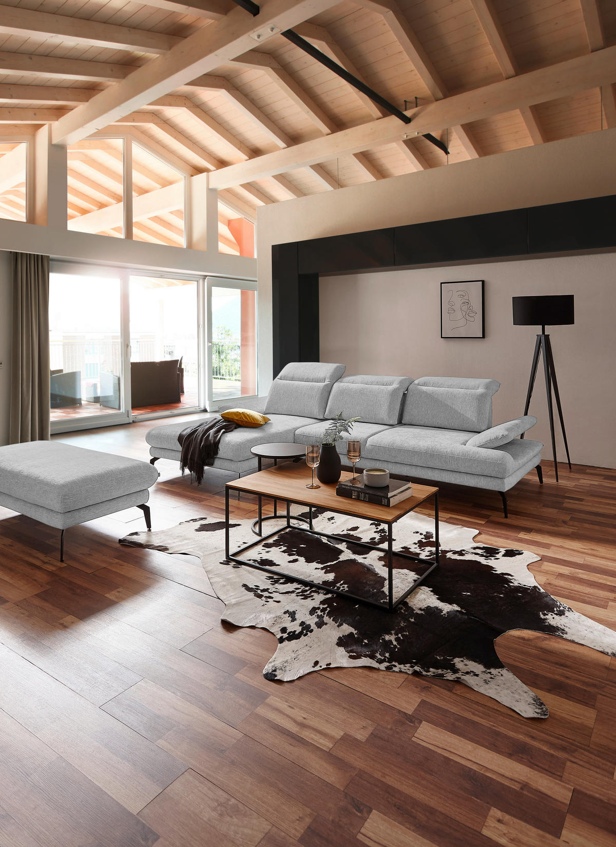 ECKSOFA in Webstoff Grau  - Schwarz/Grau, Design, Textil/Metall (180/289cm) - Stylife