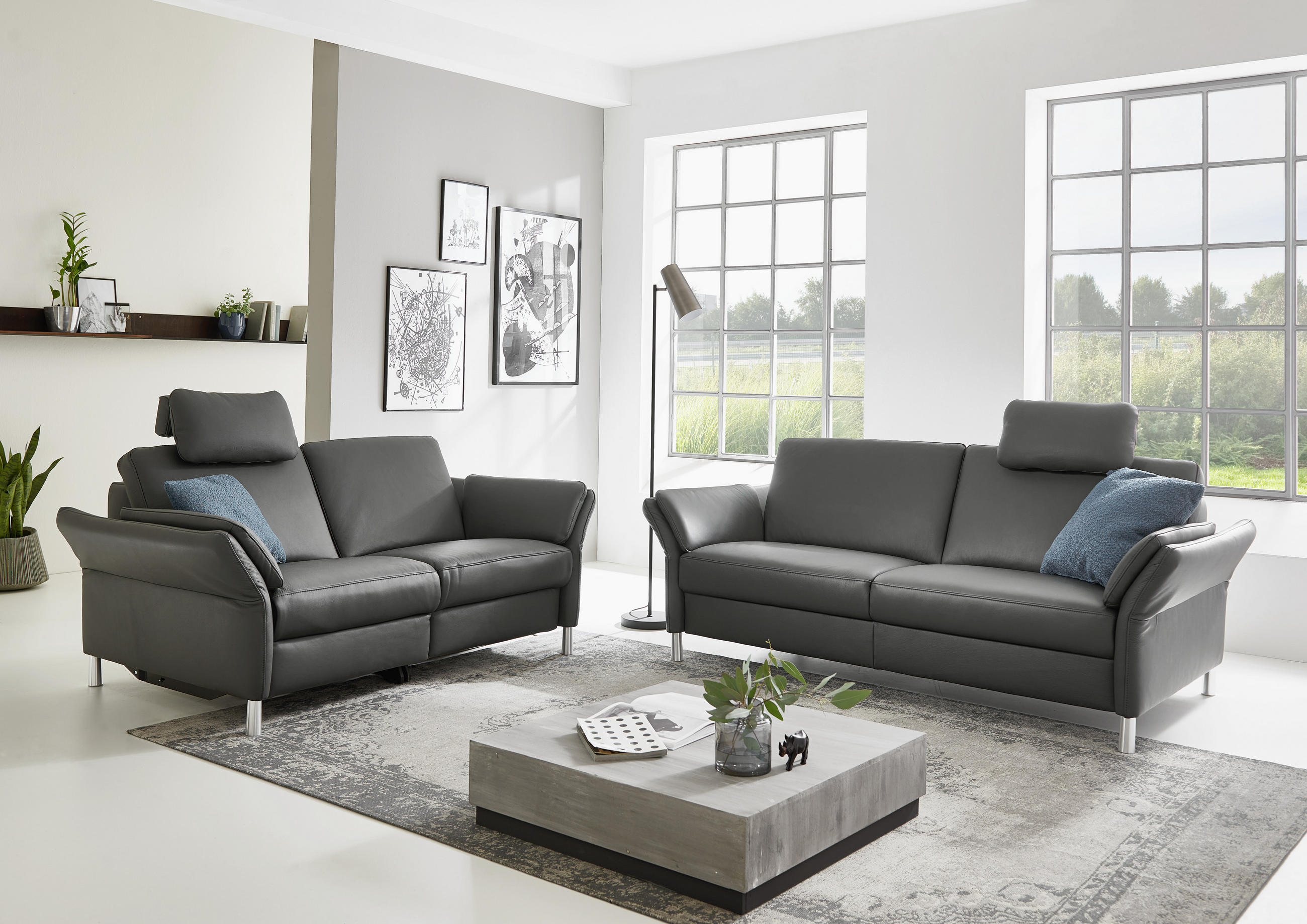 TŘÍMÍSTNÁ POHOVKA, antracitová, pravá kůže - antracitová/barvy hliníku, Design, kov/kůže (190/82/99cm) - Dieter Knoll