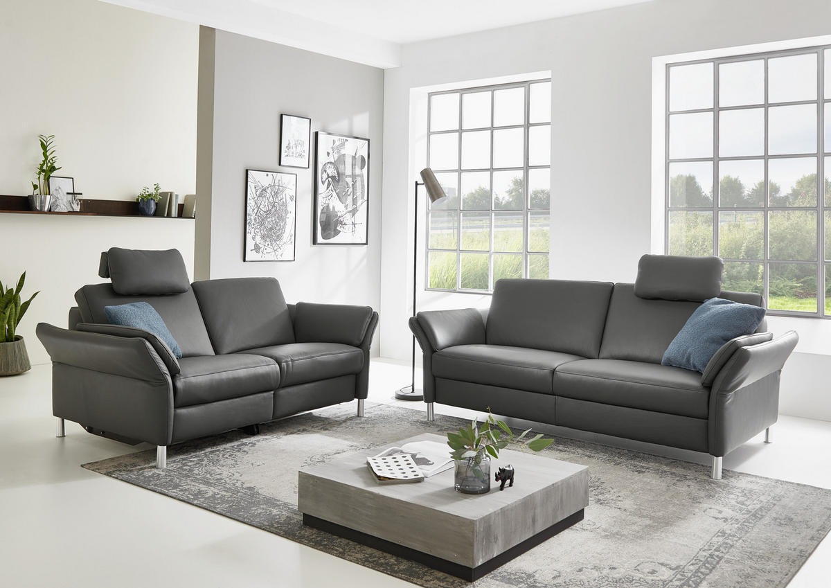 3-SITZER-SOFA Echtleder Anthrazit  - Anthrazit/Alufarben, Design, Leder/Metall (190/82/99cm) - Dieter Knoll