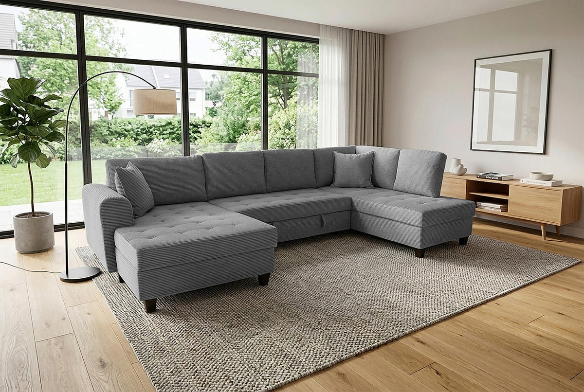 WOHNLANDSCHAFT MORITZ Grau Cord  - Grau, Trend, Textil (155/324/178cm) - P & B