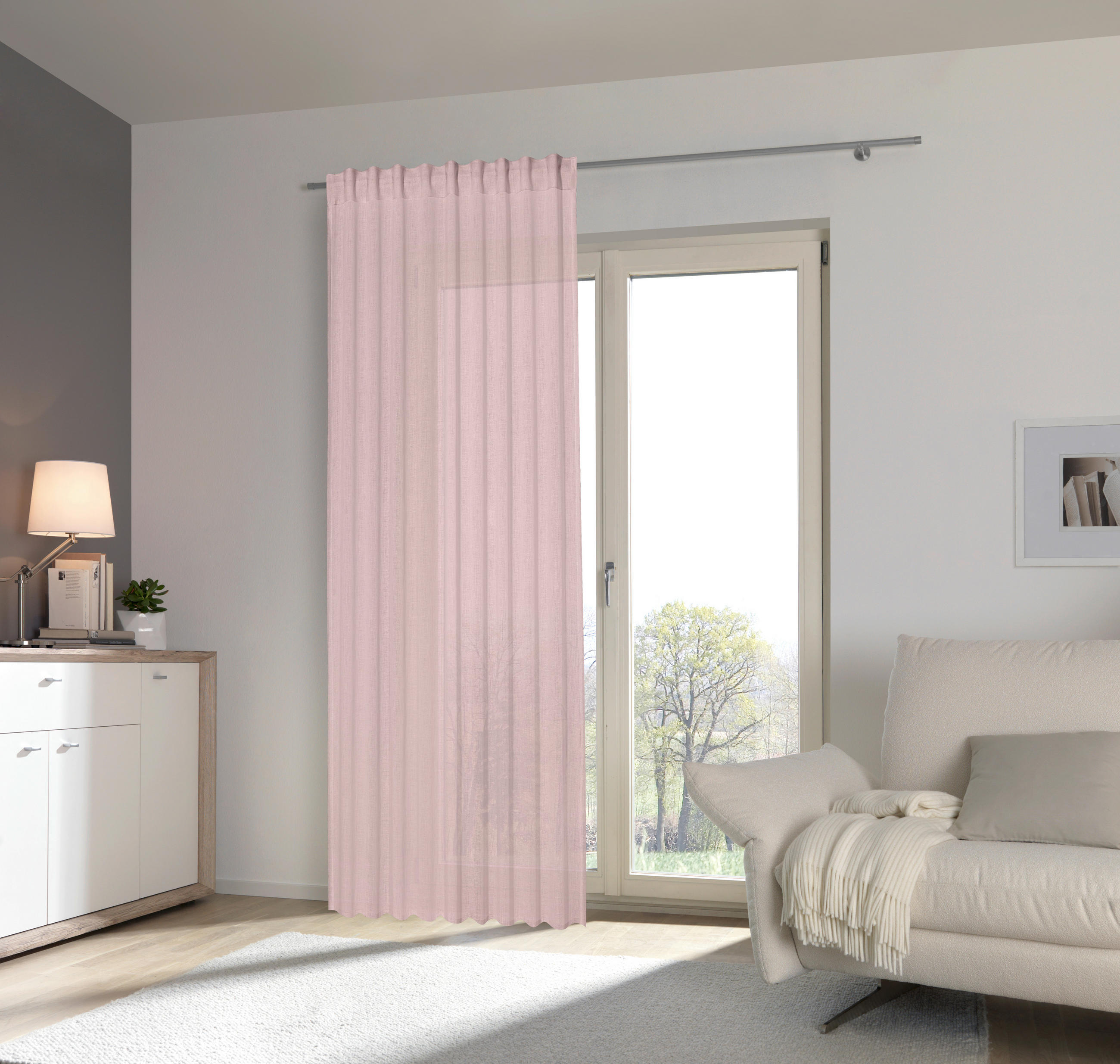FERTIGVORHANG transparent  - Rosa, Basics, Textil (140/245cm) - Boxxx