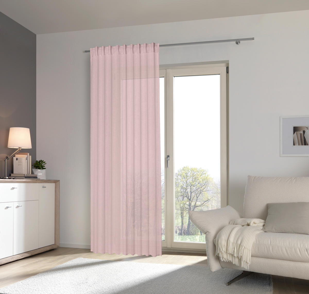 FERTIGVORHANG transparent  - Rosa, Basics, Textil (140/245cm) - Boxxx