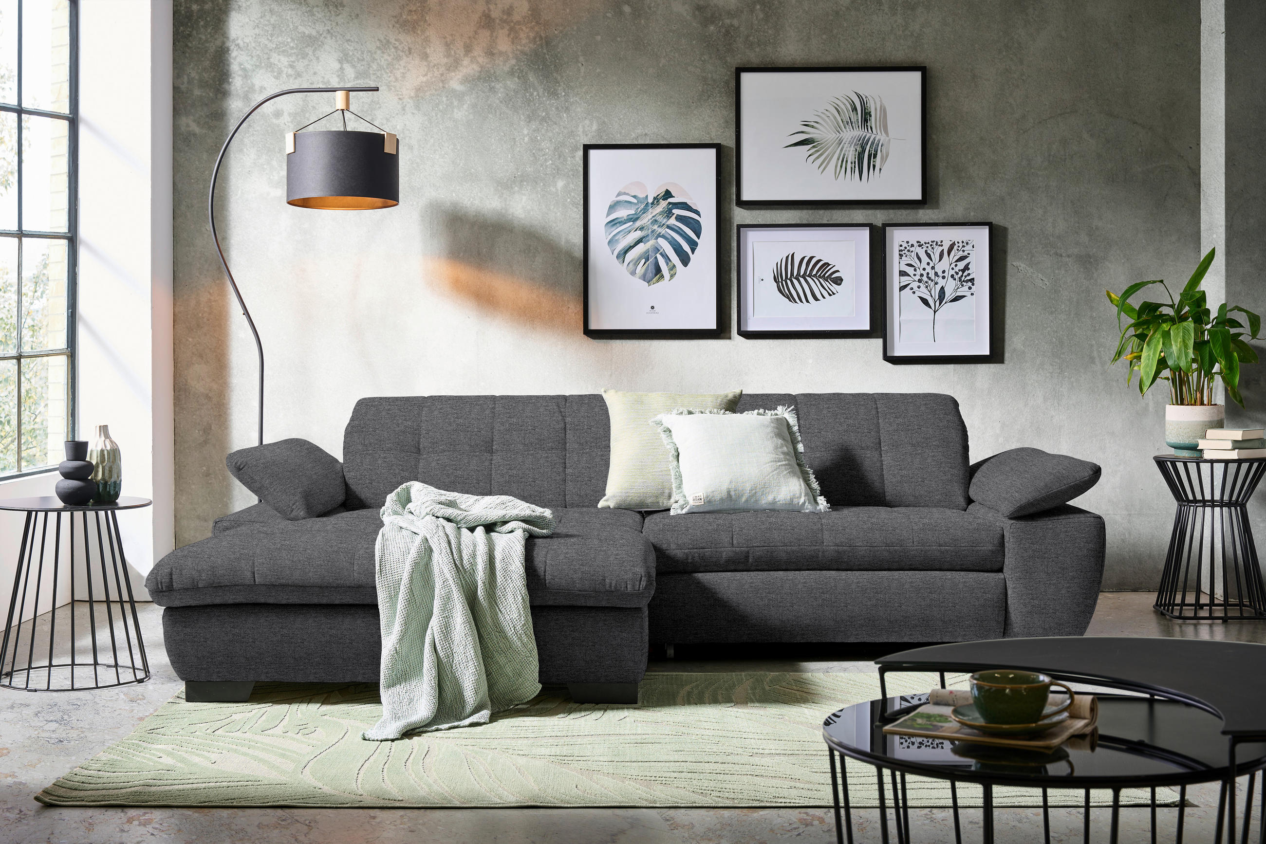 ECKSOFA in Webstoff Dunkelgrau  - Dunkelgrau/Schwarz, Design, Textil/Metall (180/265cm) - Carryhome