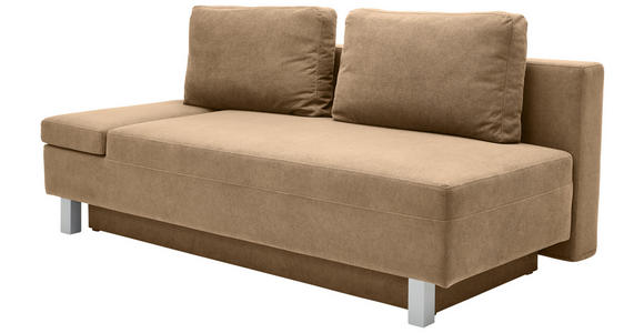 SCHLAFSOFA Flachgewebe Hellbraun  - Chromfarben/Hellbraun, Design, Holz/Textil (205/77-93/99cm) - Novel