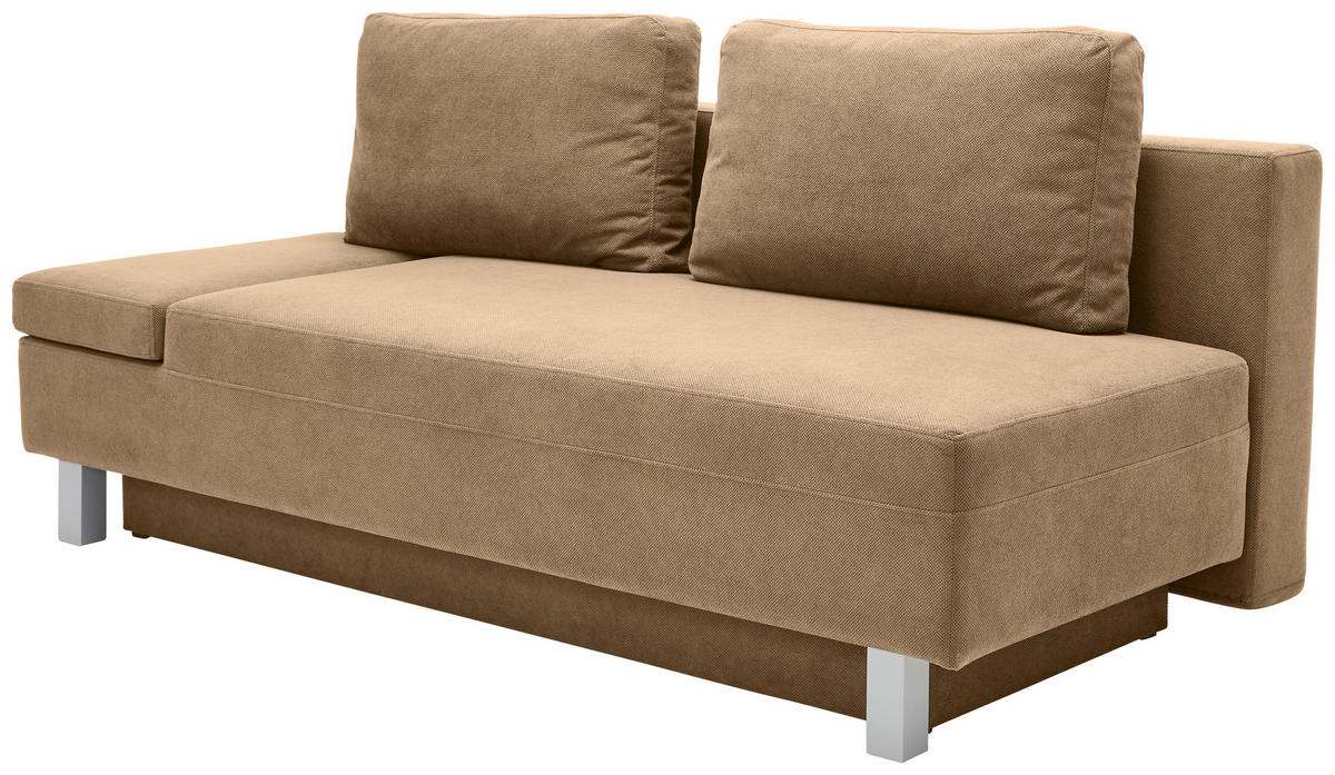 SCHLAFSOFA  mit Stoffauswahl, Schlafen auf Sitzhöhe, Armteil links Flachgewebe Hellbraun  - Chromfarben/Hellbraun, Design, Holz/Textil (205/77-93/99cm) - Novel