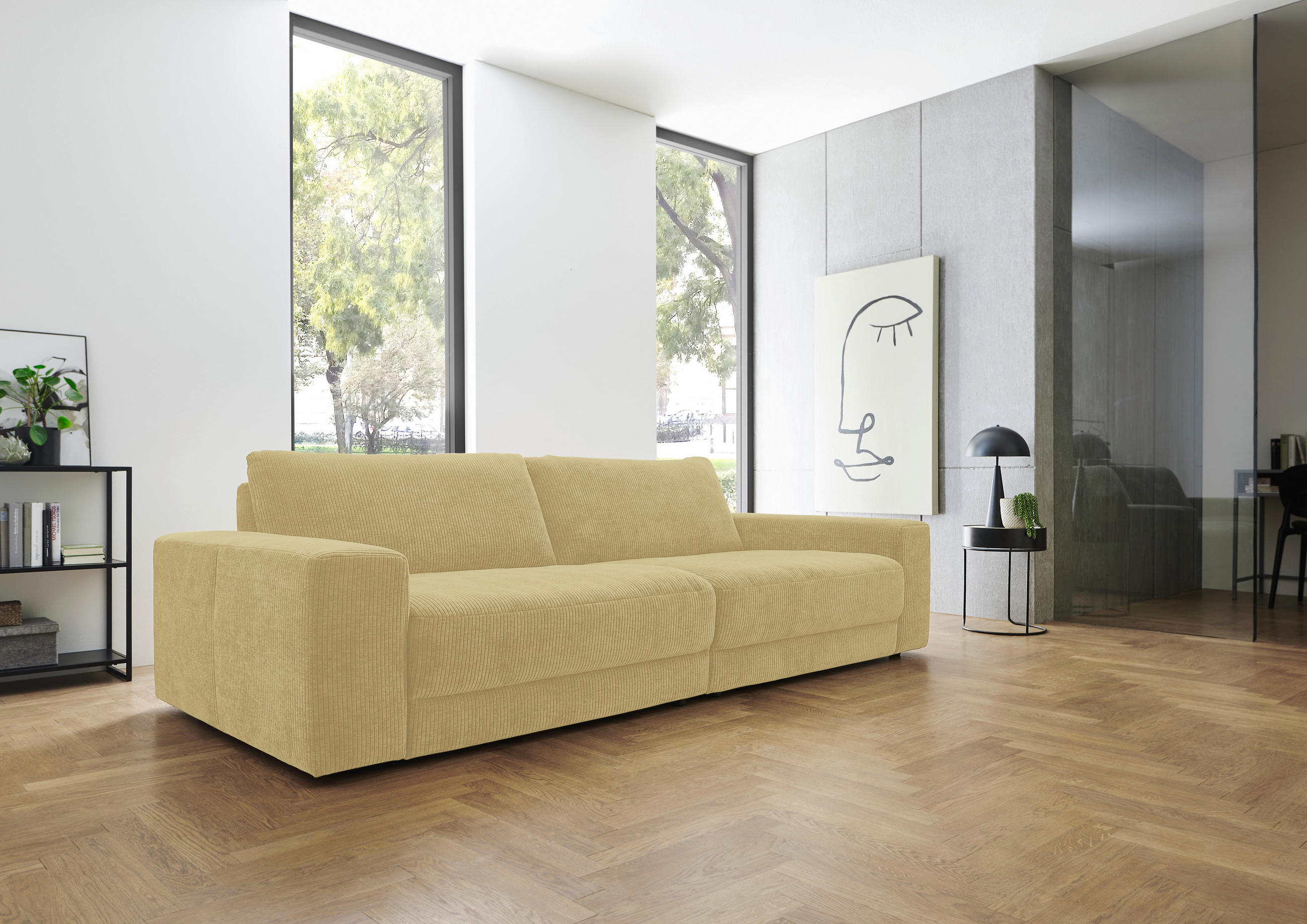 BIGSOFA in Chenille, Jacquard Honig  - Schwarz/Honig, Design, Kunststoff/Textil (270/83/125cm) - Niels Andersson