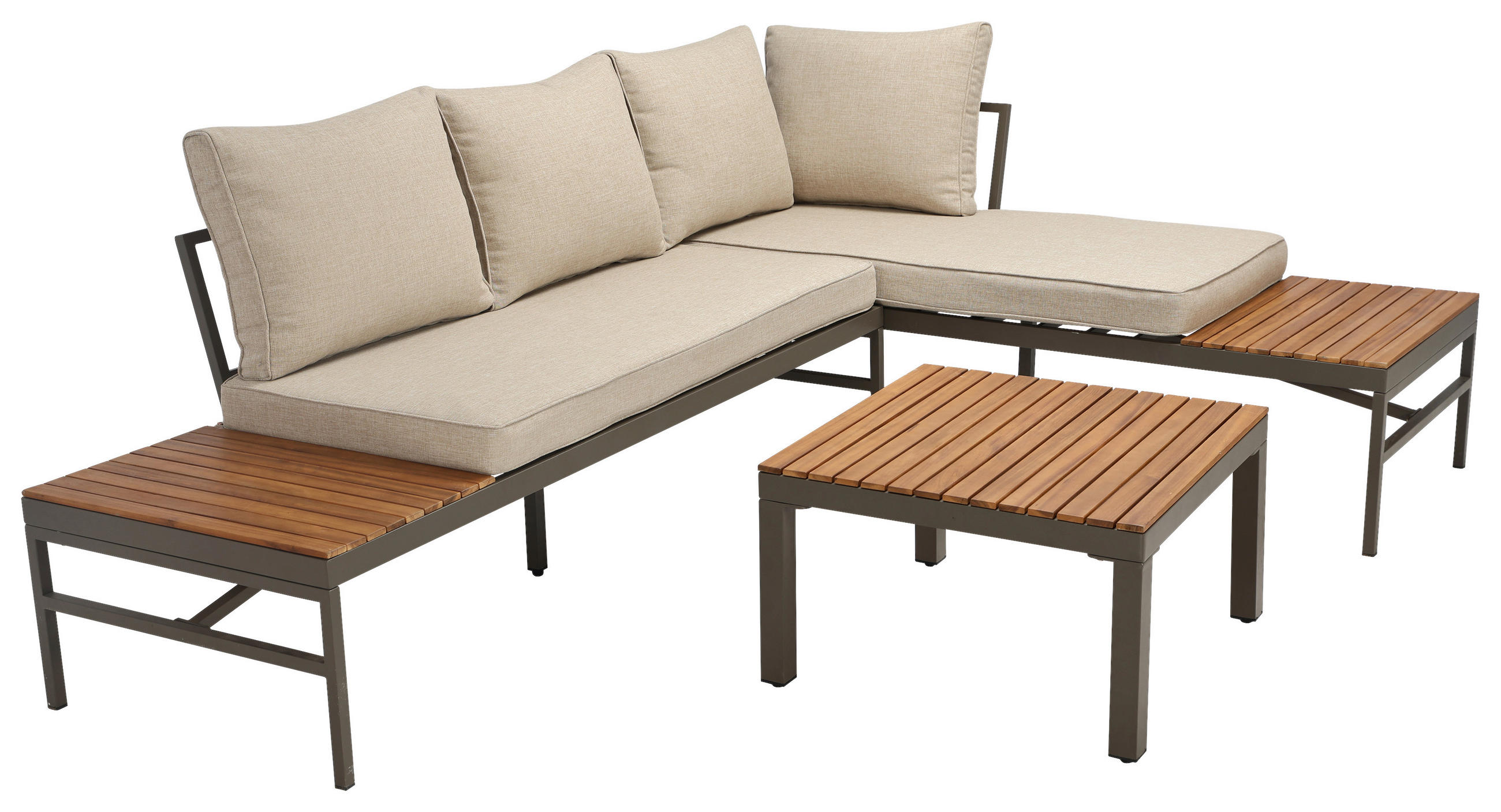 LOUNGEGARNITUR Akazie vollmassiv Aluminium  - Beige/Beigebraun, MODERN, Holz/Textil (57/35/57cm) - Ambia Garden