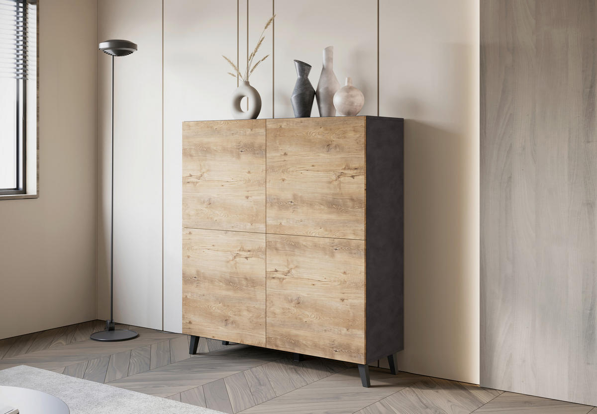 HIGHBOARD  in 120/128/39 cm  - Kastanieneichefarben/Anthrazit, Design, Holzwerkstoff/Kunststoff (120/128/39cm) - Livetastic