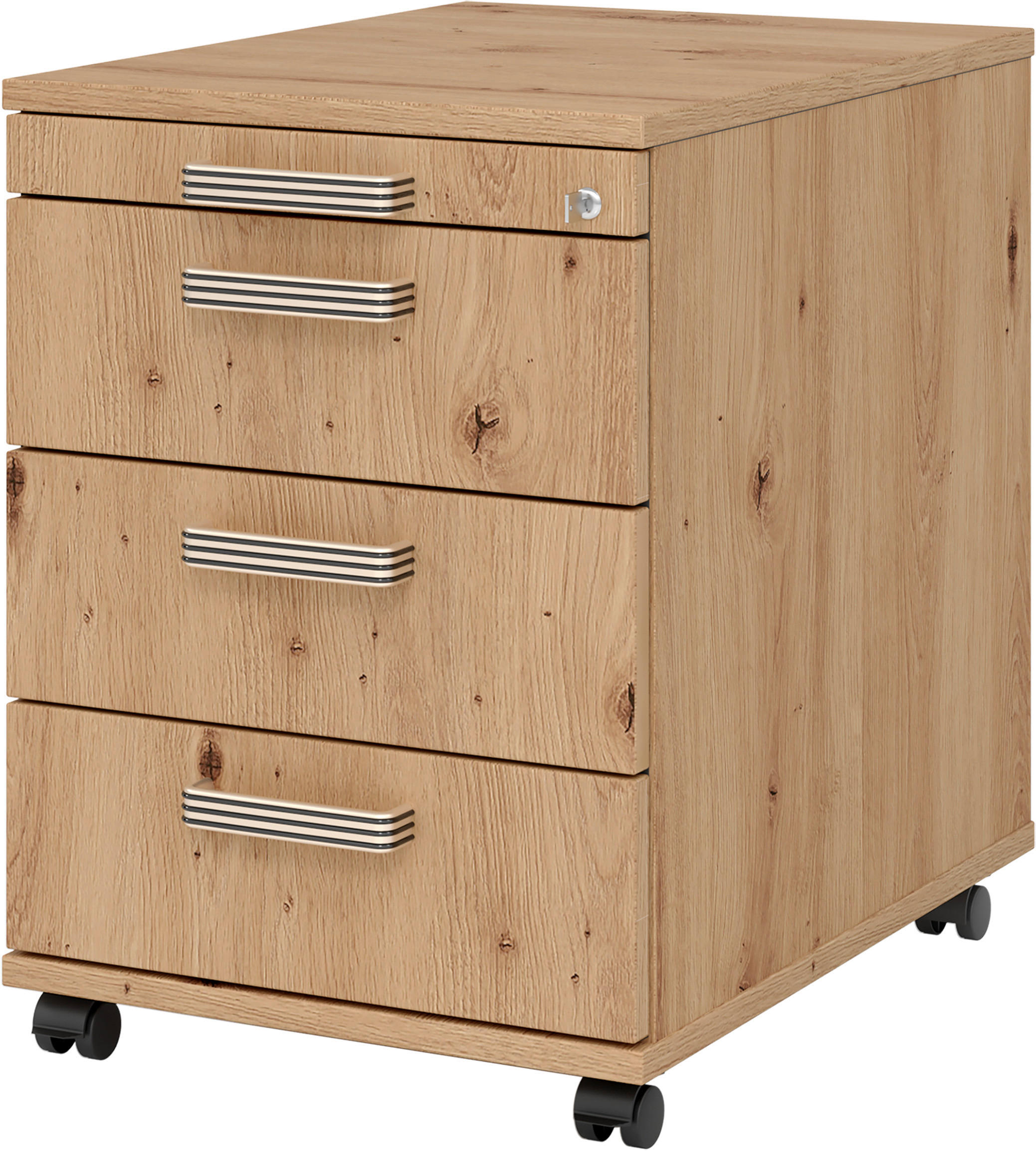 ROLLCONTAINER Eichefarben  - Eichefarben/Alufarben, KONVENTIONELL, Holzwerkstoff/Kunststoff (42,8/59/58cm) - Venda