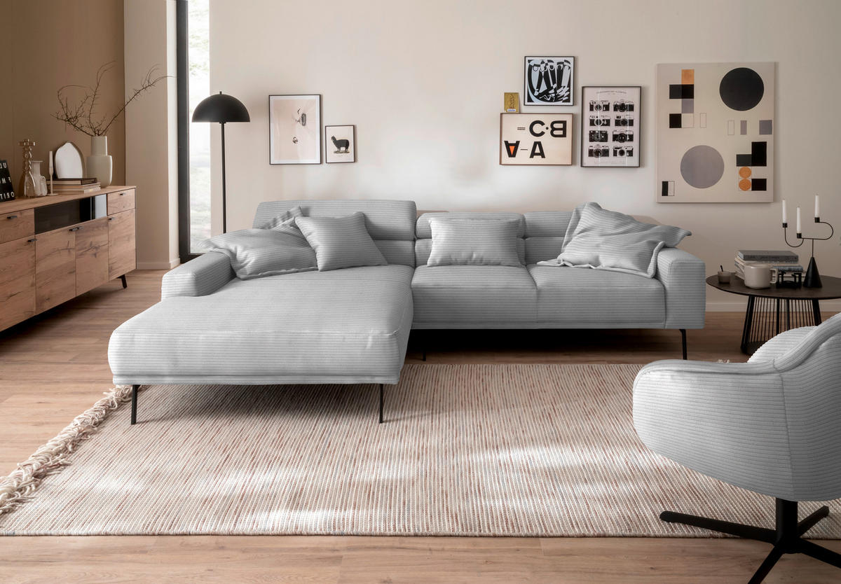 ECKSOFA Cord Hellgrau  - Hellgrau/Schwarz, Design, Textil/Metall (215-217/293cm) - Schöner Wohnen