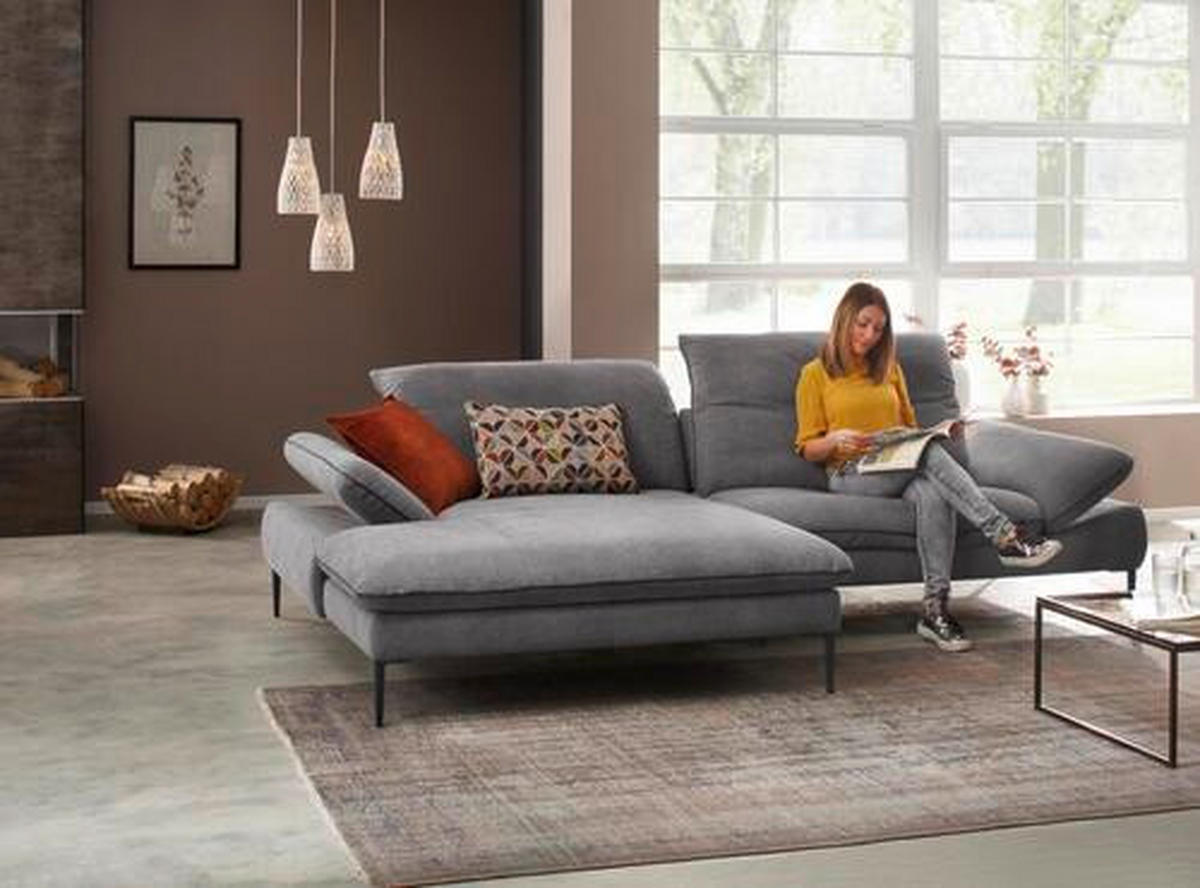 ECKSOFA Grau Webstoff  - Chromfarben/Schwarz, Design, Textil/Metall (185/292cm) - Chilliano