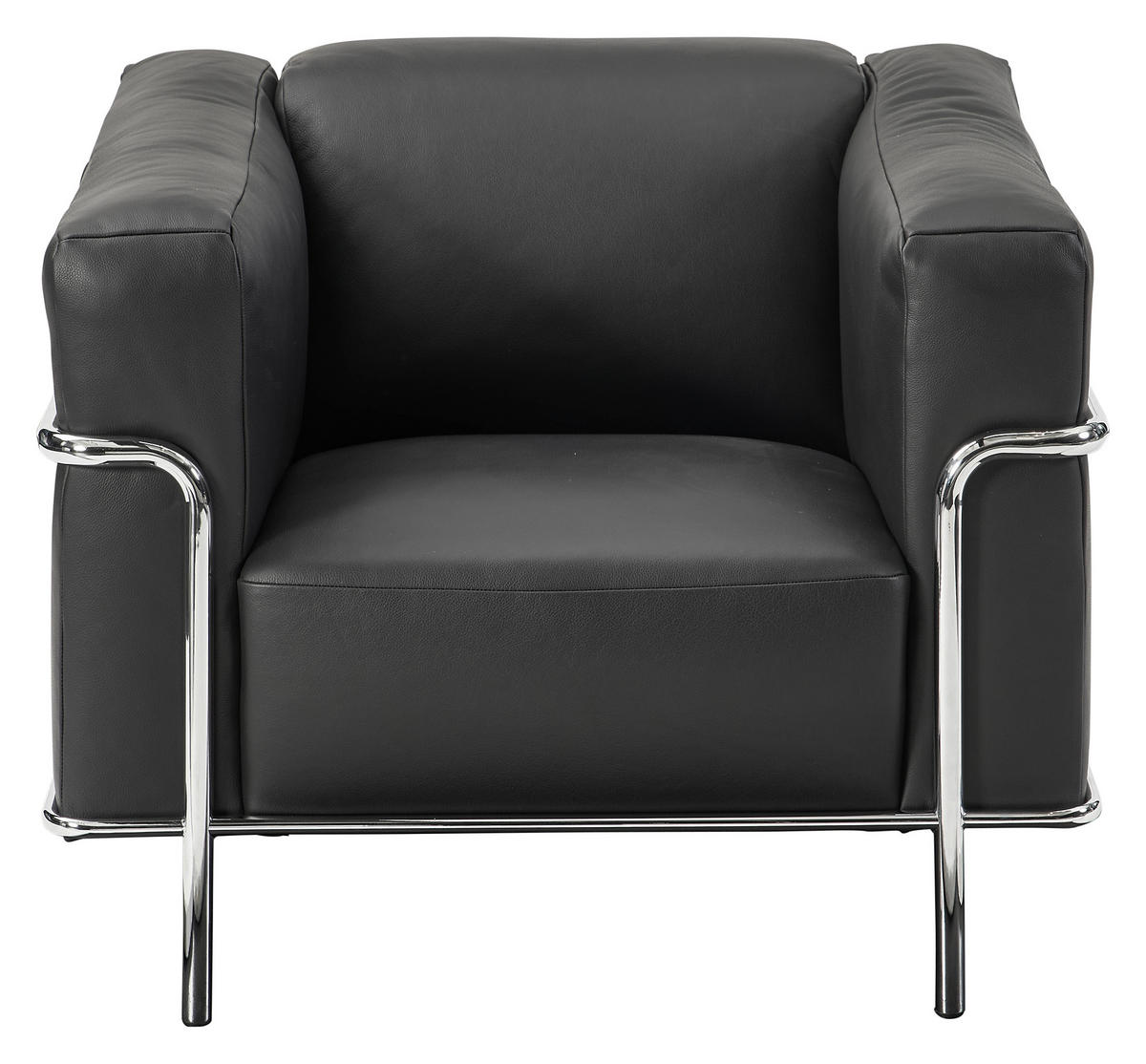 FAUTEUIL in Echtleder Schwarz  - Chromfarben/Schwarz, Design, Leder/Metall (91/67/96cm) - Johann Jakob