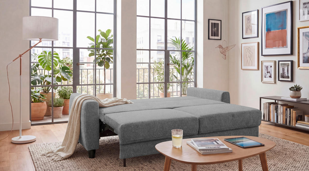SCHLAFSOFA Chenille Grau  - Schwarz/Grau, Modern, Holz/Textil (192/83/99cm) - MID.YOU
