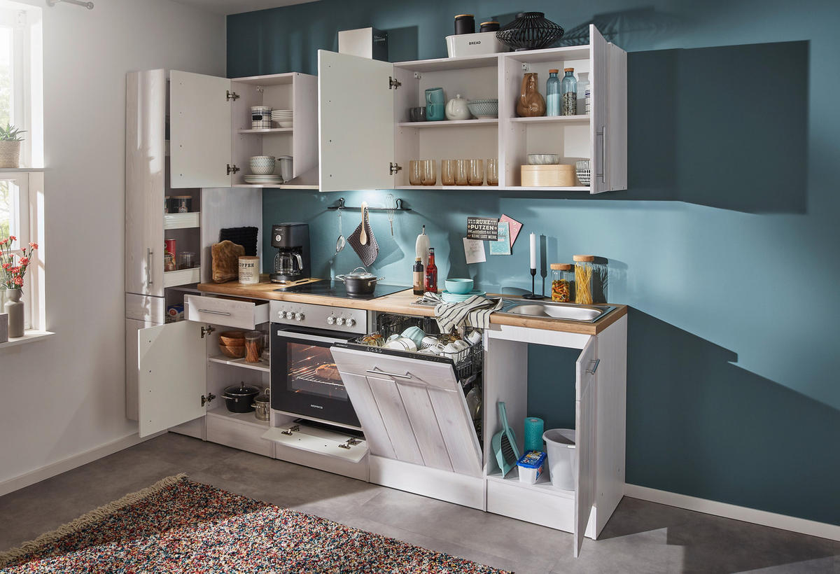 KÜCHENLEERBLOCK   in Weiß, Lärchefarben  - Edelstahlfarben/Lärchefarben, Basics, Holzwerkstoff/Metall - Respekta