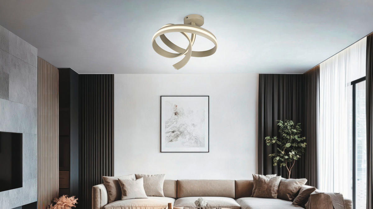 LED-DECKENLEUCHTE Cisenna 70/55 cm   - Beige/Weiß, Design, Kunststoff/Metall (70/55cm) - Cinque