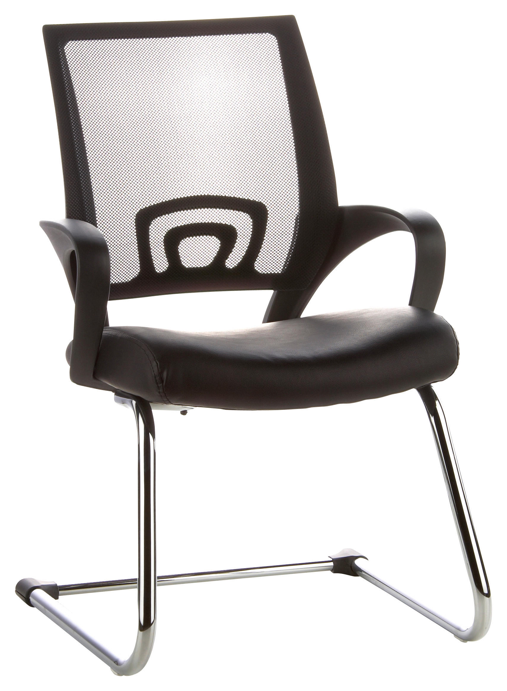 BESUCHERSTUHL  in Lederlook, Netzbespannung Schwarz  - Silberfarben/Schwarz, Basics, Kunststoff/Textil (57/98/52cm) - MID.YOU