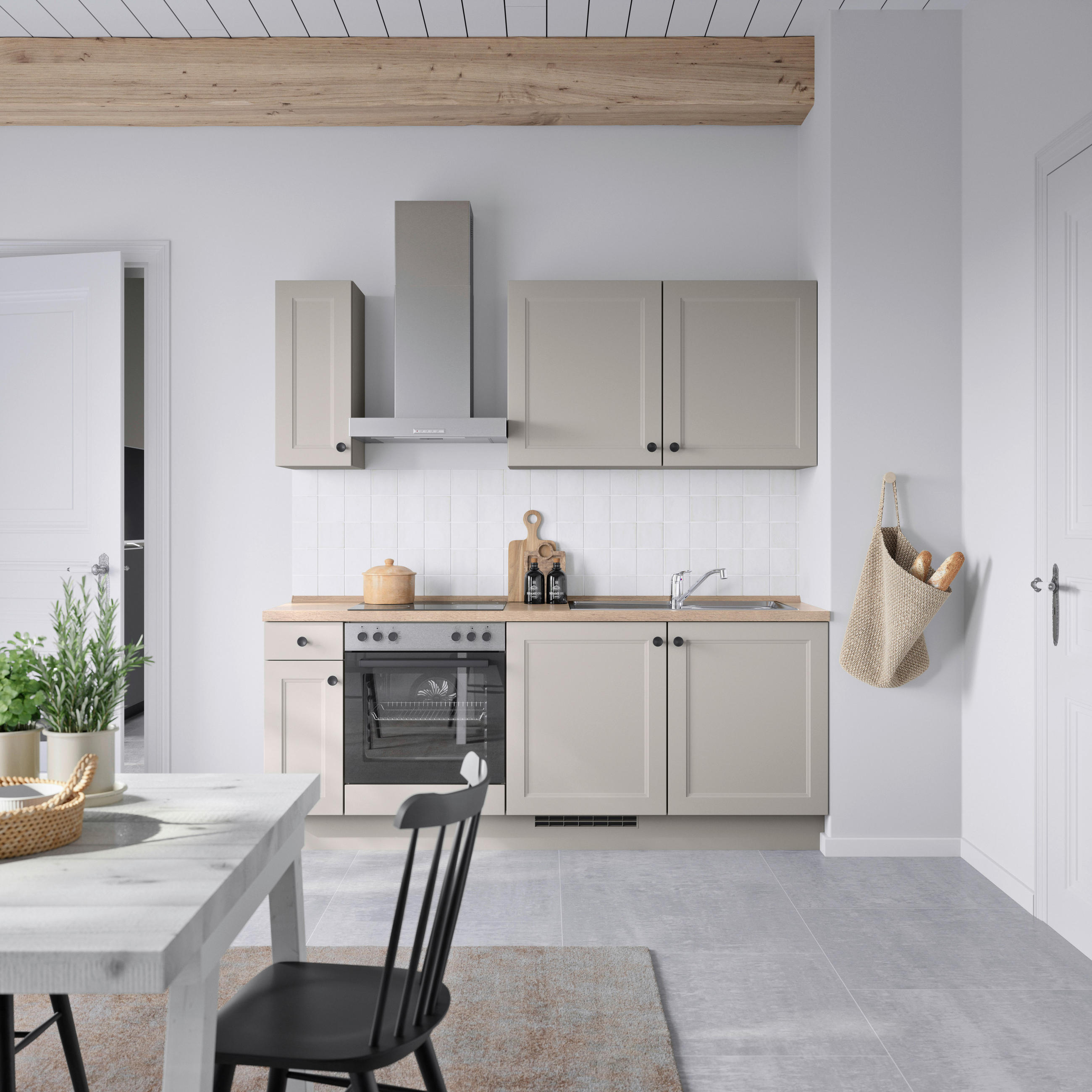 KÜCHENBLOCK 210 cm   in Grau, Eiche dunkel  - Eiche dunkel/Schwarz, MODERN, Holzwerkstoff/Metall (210cm) - Nobilia