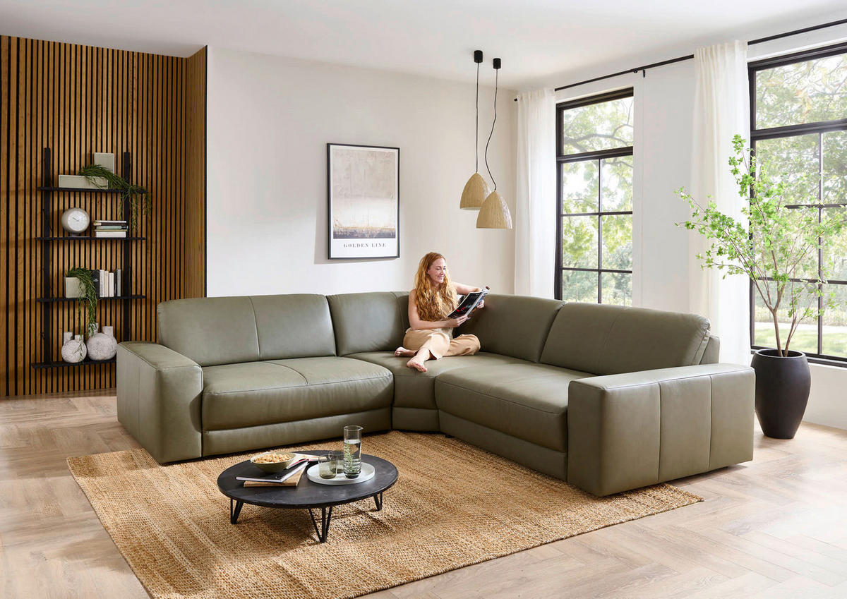 ECKSOFA Niels Andersson Olivgrün Echtleder  - Schwarz/Olivgrün, Design, Leder/Kunststoff (285/285cm) - Niels Andersson