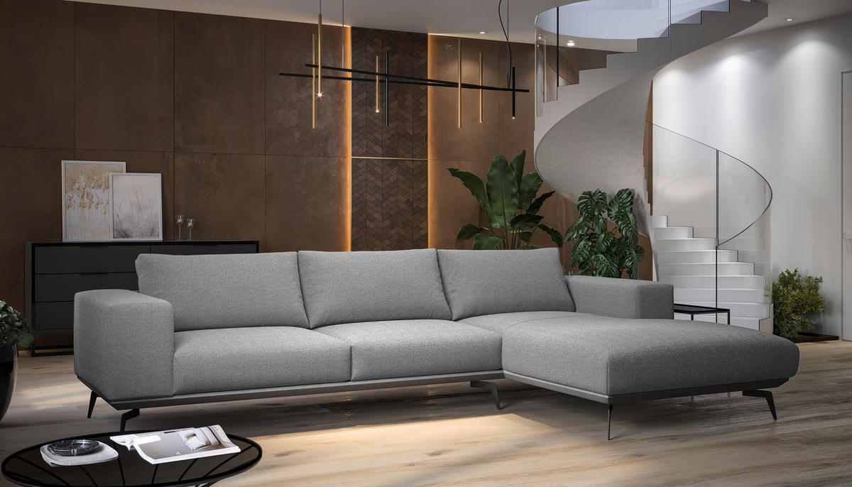 ECKSOFA Grau Chenille  - Schwarz/Grau, Design, Holz/Textil (330/180cm) - MID.YOU
