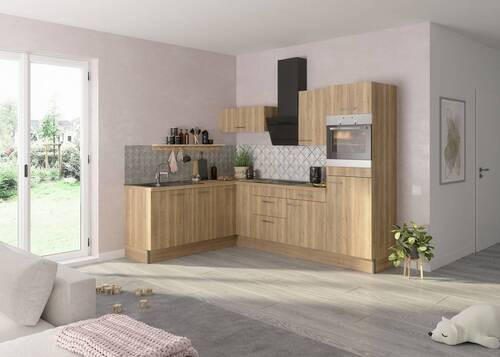 ECKKÜCHE 200/270 cm  in Eichefarben  - Edelstahlfarben/Eichefarben, Basics, Holzwerkstoff/Metall (200/270cm) - Optifit