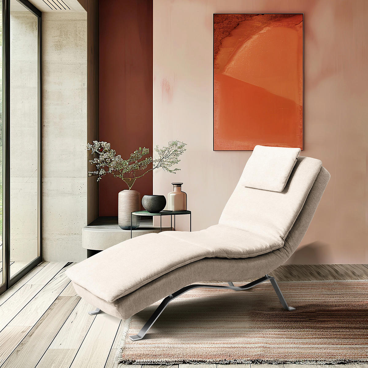 RELAXLIEGE in Chenille Beige  - Beige/Silberfarben, Design, Textil/Metall (65/95/171cm) - Celina Home