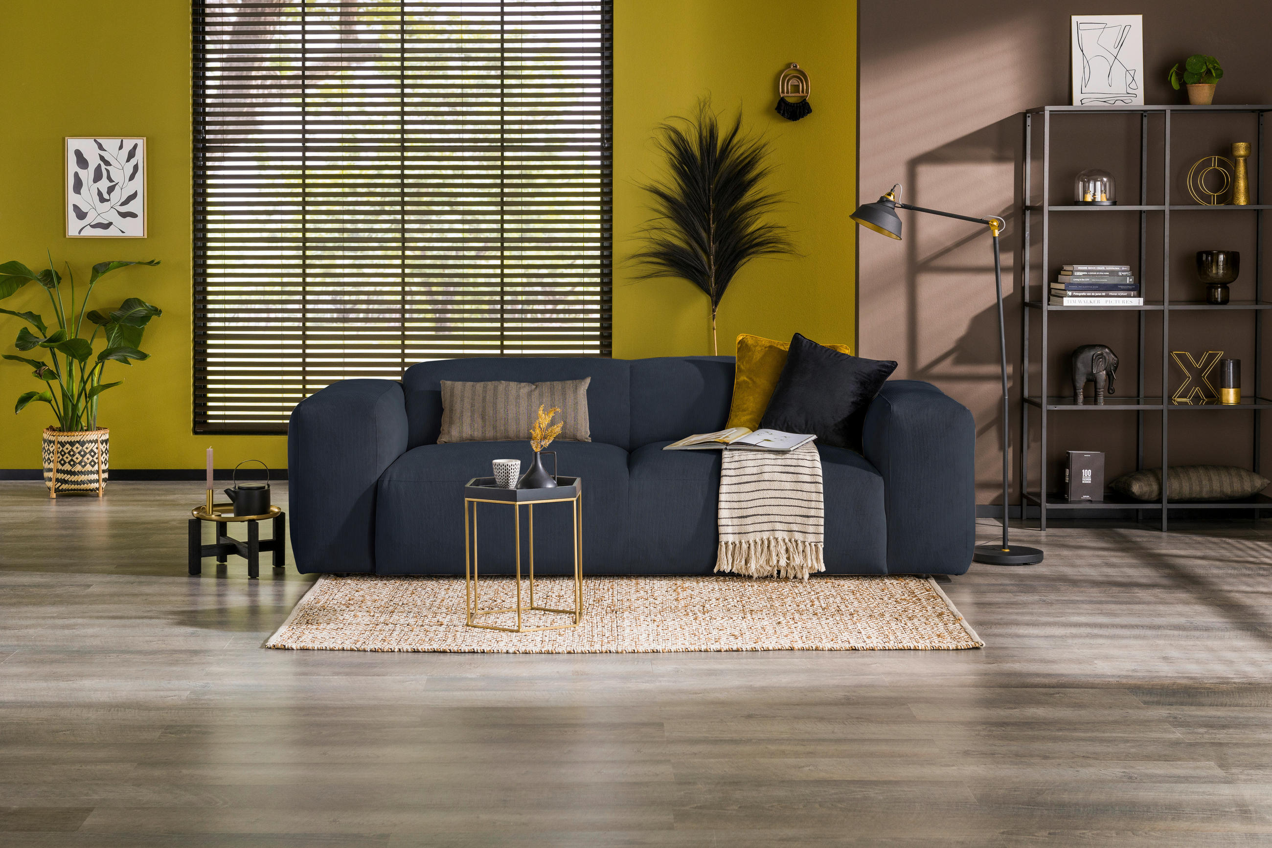 3-SITZER-SOFA HANNAH in Cord Blau  - Blau/Schwarz, Design, Kunststoff/Textil (247/75/104cm) - MID.YOU