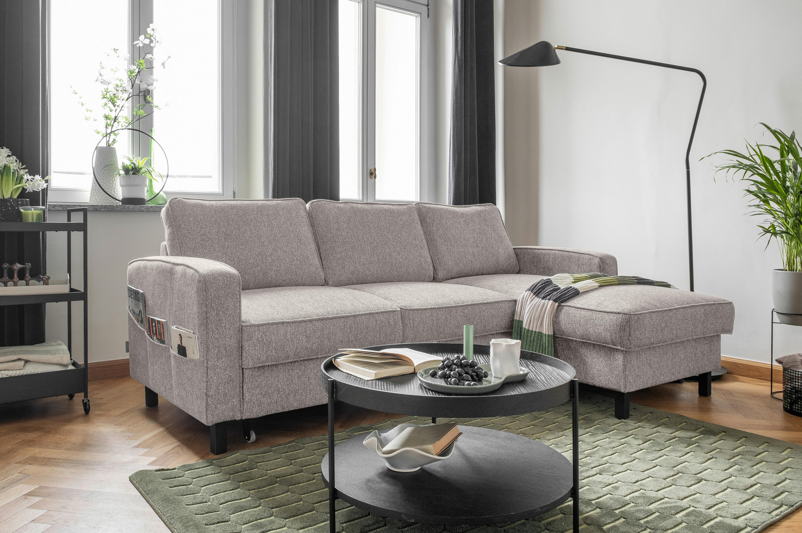 ECKSOFA in Struktur Grauweiss  - Schwarz/Grauweiss, Holz/Textil (228/148cm) - MID.YOU
