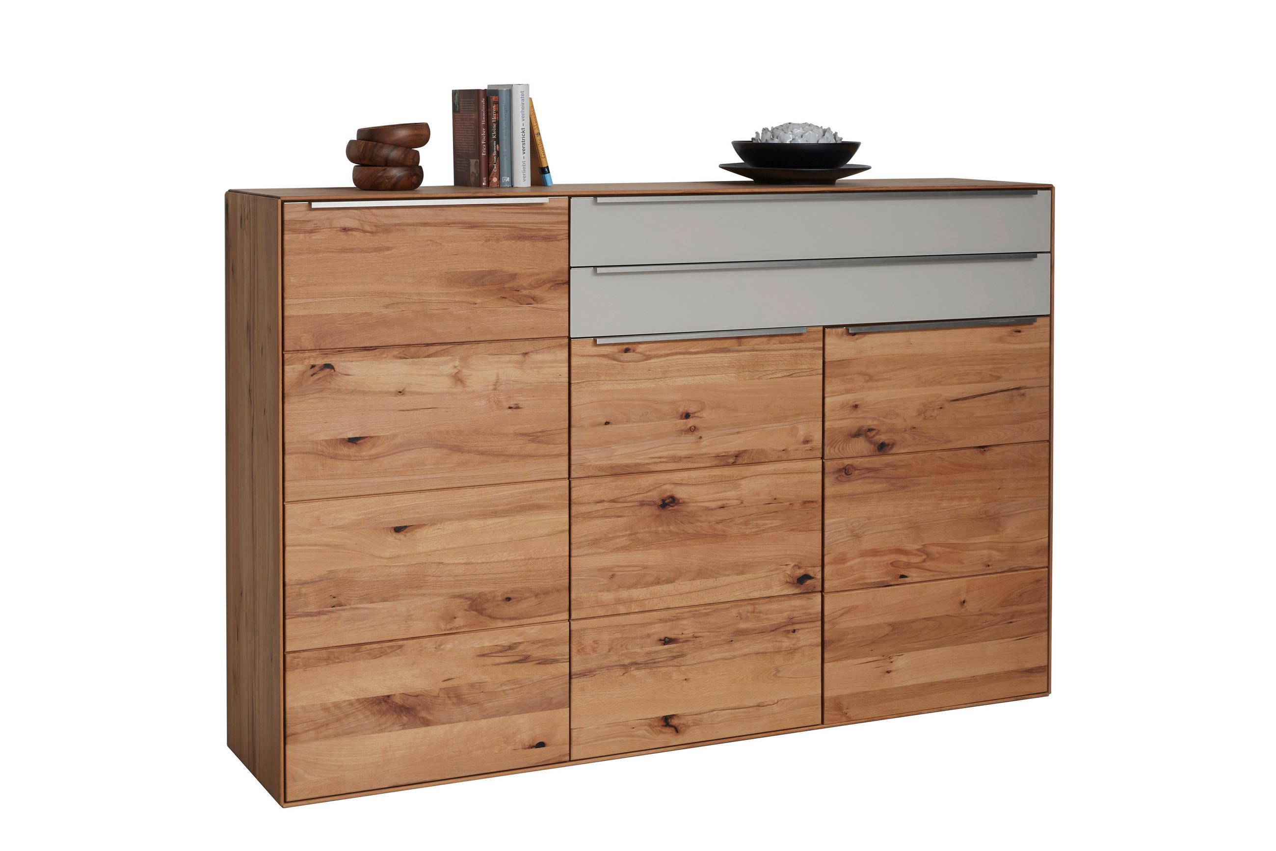 HIGHBOARD Schlammfarben, Buchefarben  182/119/40 cm  - Edelstahlfarben/Schlammfarben, Natur, Glas/Holz (182/119/40cm) - Valnatura