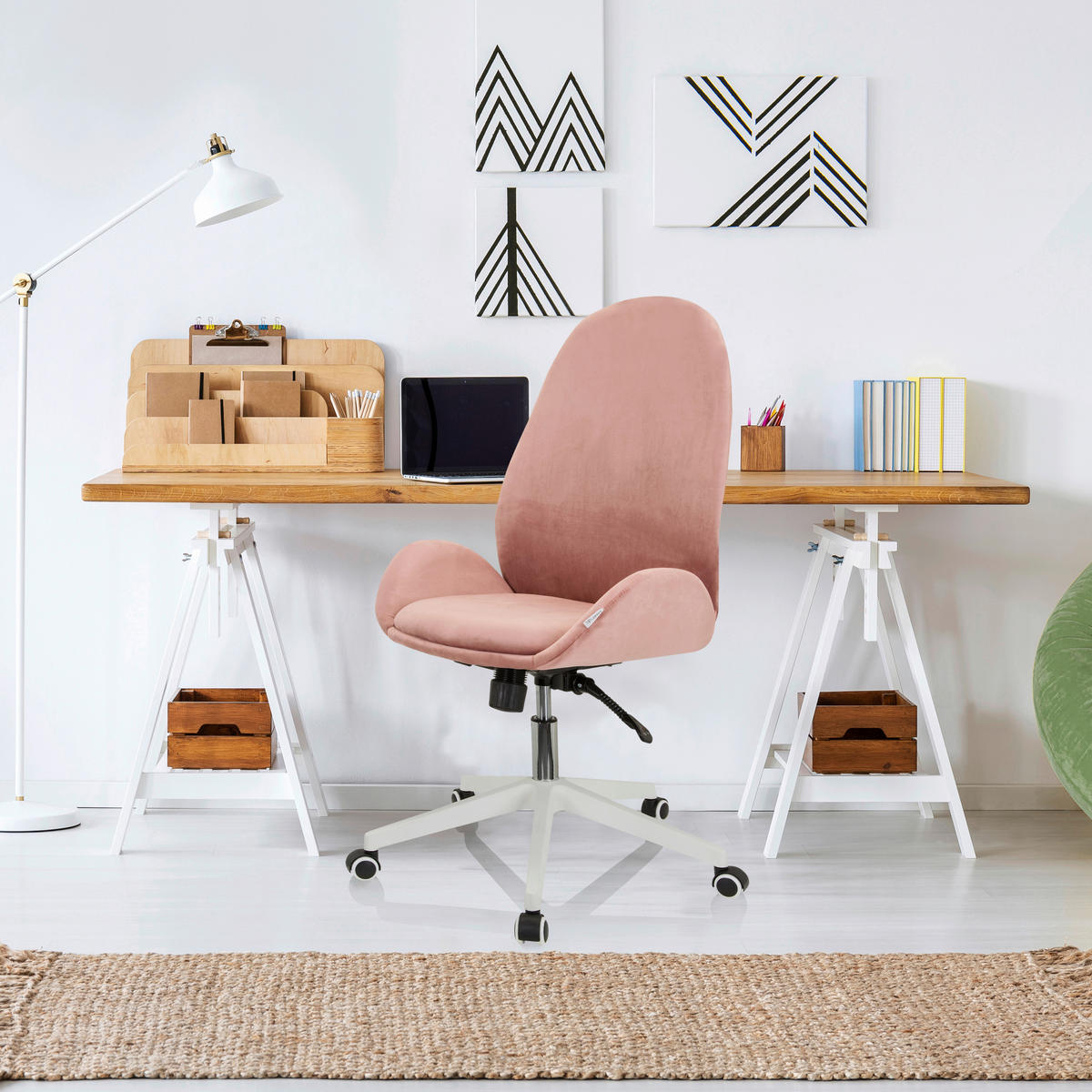 OTOČNÁ ŽIDLE, samet, růžová - bílá/růžová, Basics, textil/plast (56/104/58cm) - MID.YOU