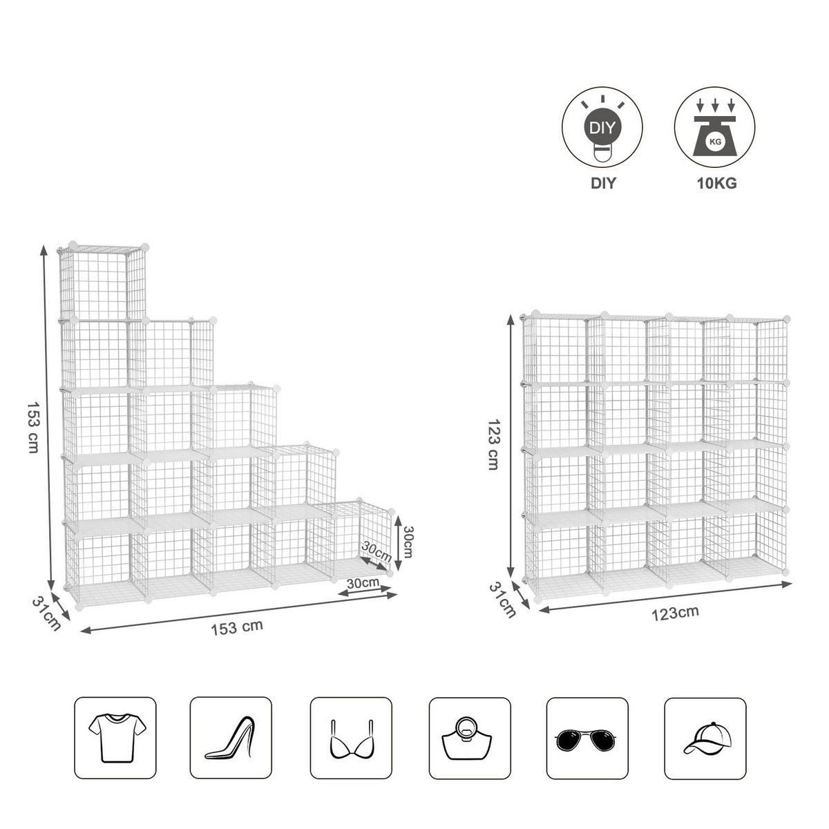 KOMBINÁCIA REGÁLOV, biela, železo, 123/123/31 cm - biela, Basics, kov/plast (123/123/31cm) - Boxxx