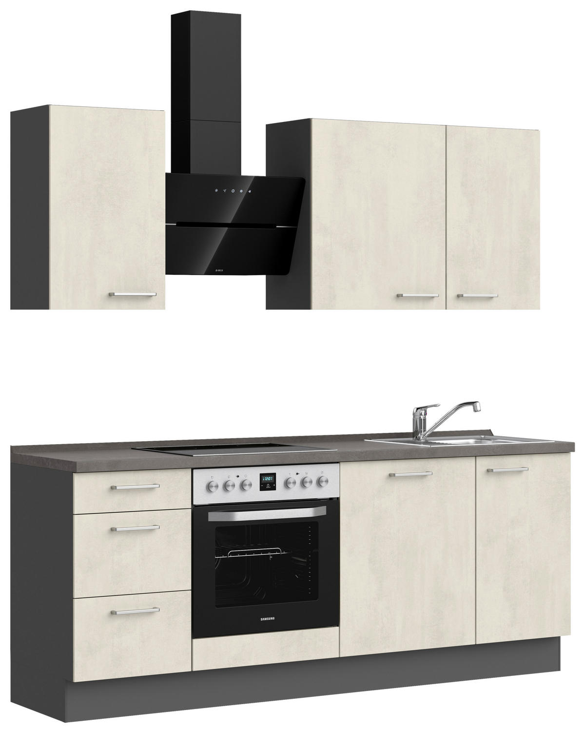 KÜCHENBLOCK Riva 210 cm  in Weiß, Schieferfarben  - Schieferfarben/Edelstahlfarben, MODERN, Holzwerkstoff/Metall (210cm) - Nobilia