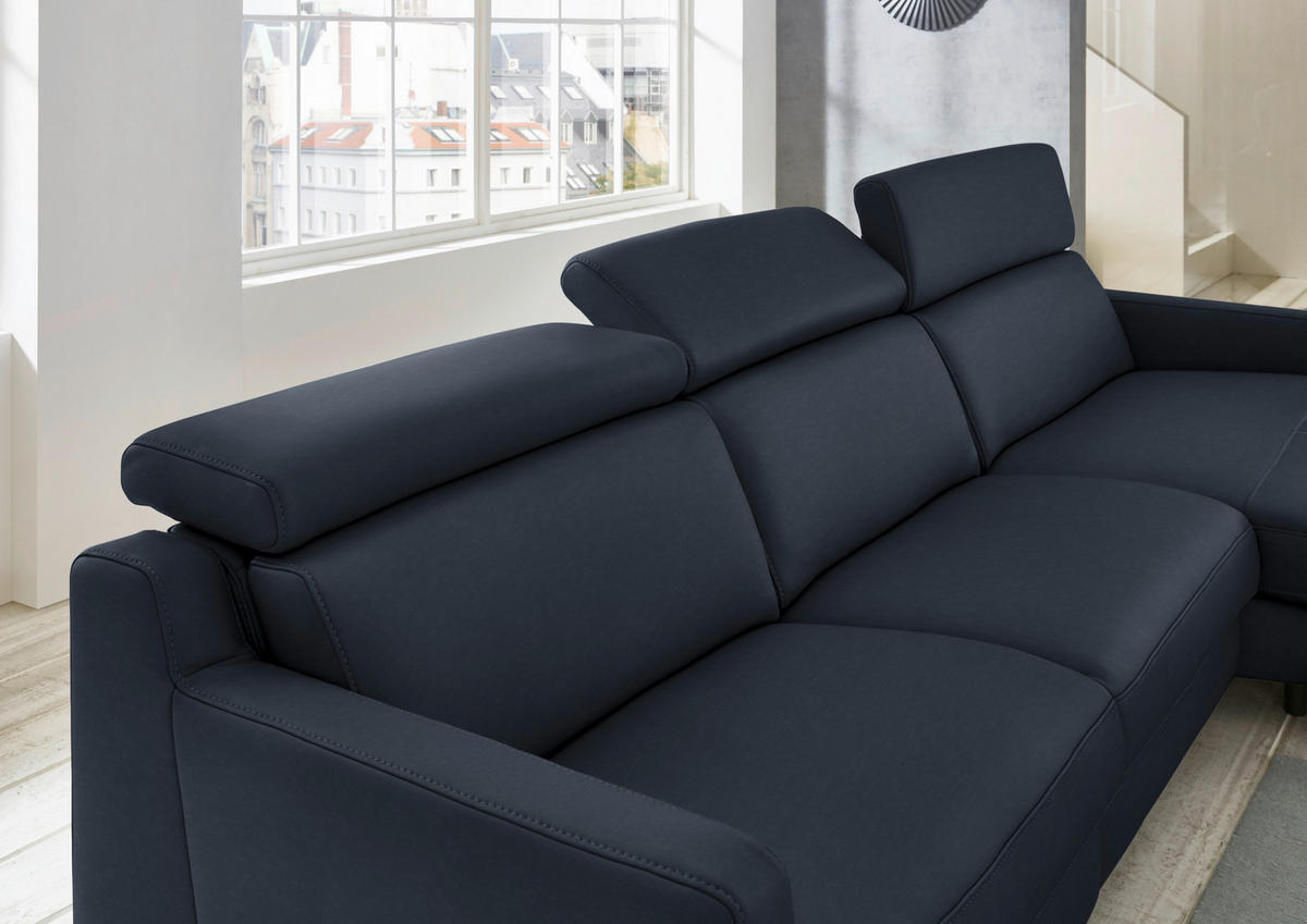 ECKSOFA in Echtleder Dunkelblau  - Schwarz/Dunkelblau, Design, Leder/Metall (291/176cm) - Valdera