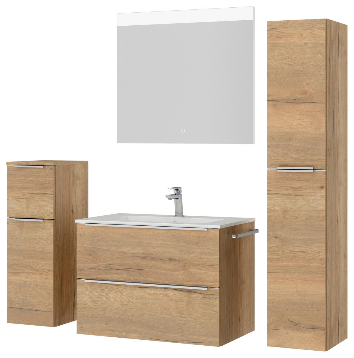 BADEZIMMER 5-teilig  in 141 cm  - Edelstahlfarben/Eichefarben, MODERN, Holzwerkstoff/Stein (141cm) - Nobilia