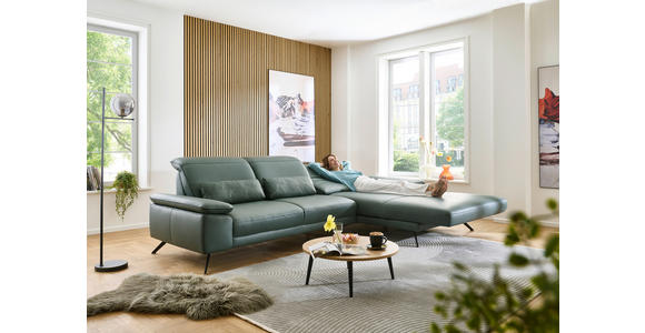 ECKSOFA in Echtleder Opal  - Opal/Schwarz, Design, Leder/Metall (332/193cm) - Dieter Knoll