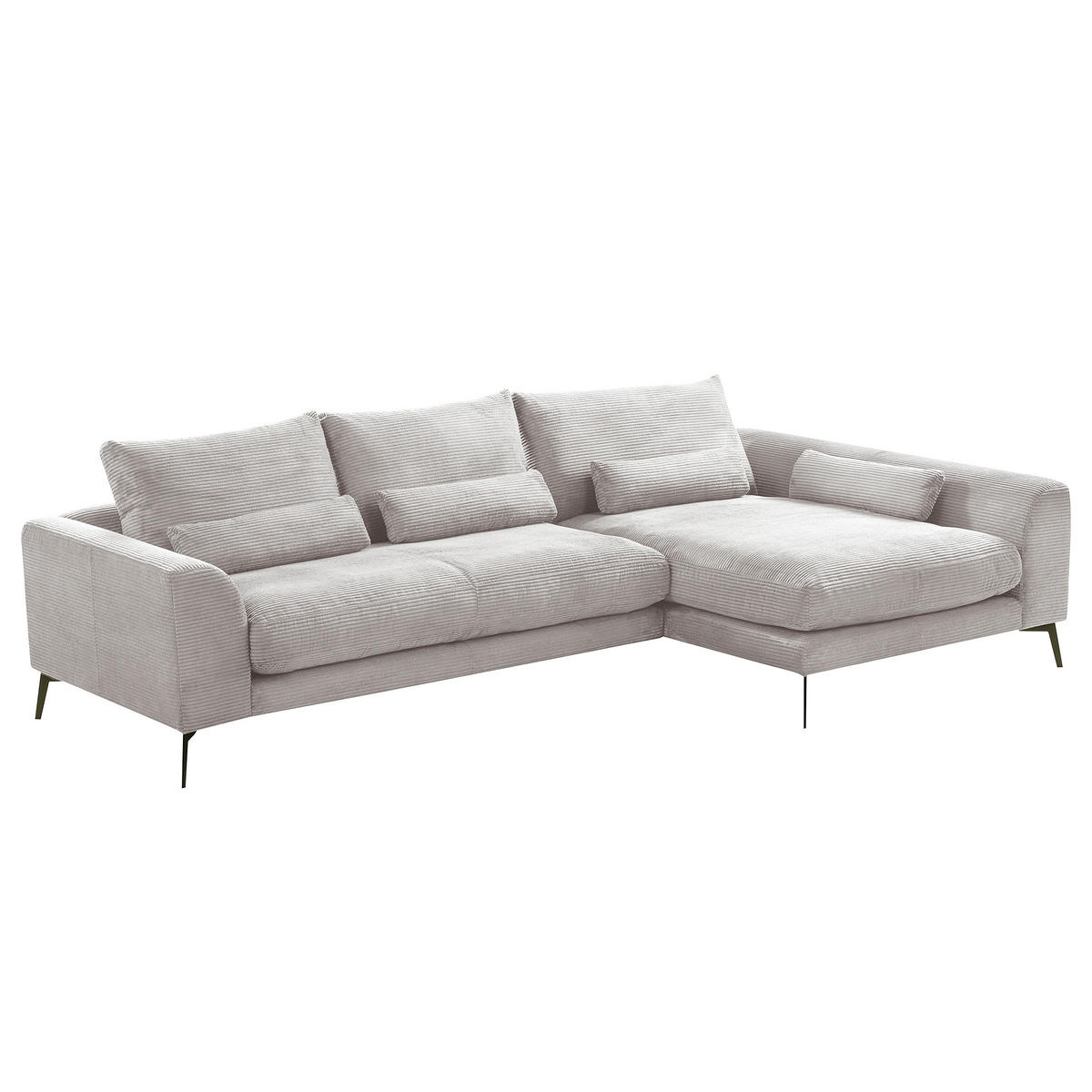 ECKSOFA  in Cord Hellgrau Nierenkissen, Rückenkissen  313/172 cm  - Hellgrau/Schwarz, Design, Textil/Metall (313/172cm) - P & B