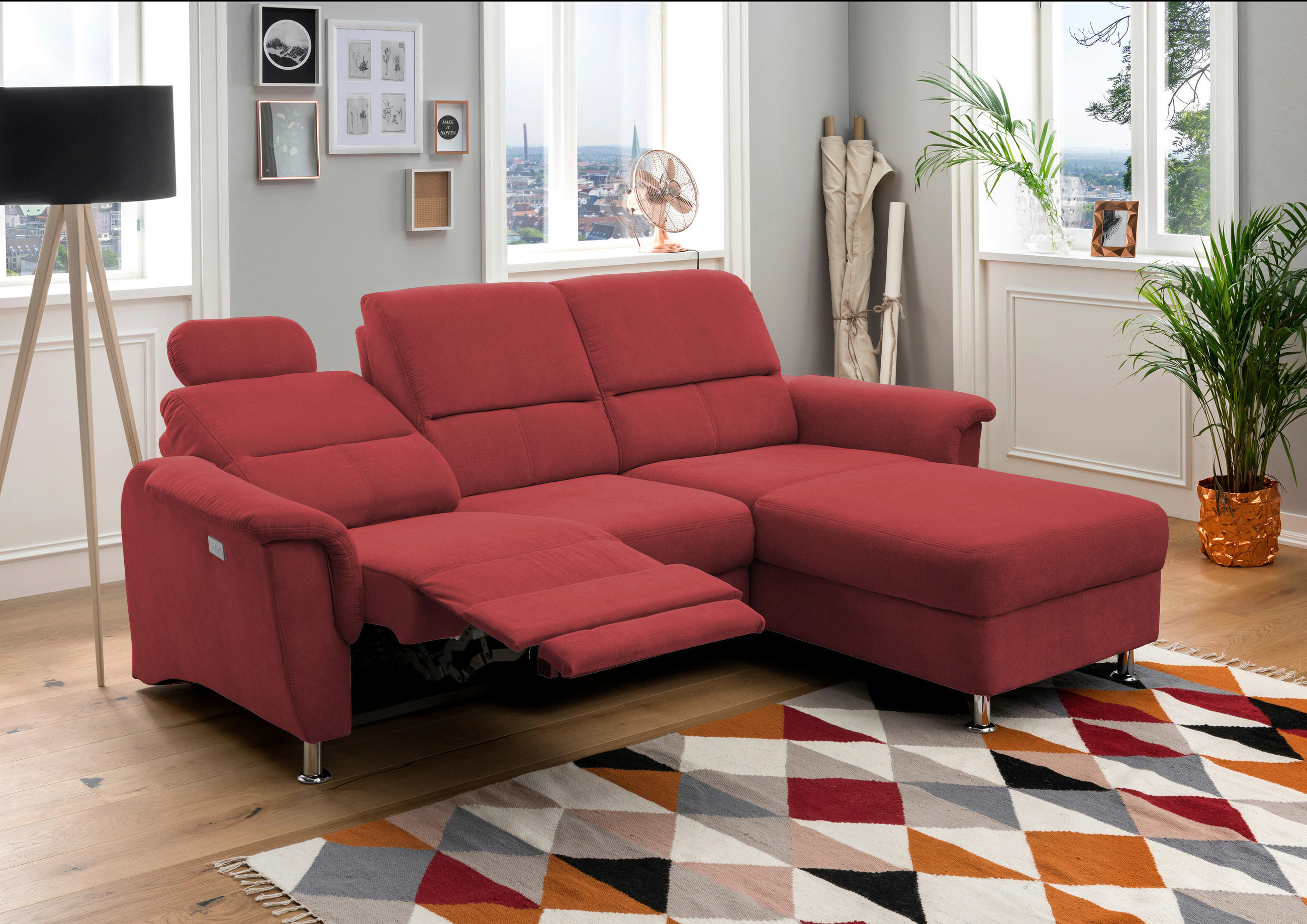 ECKSOFA Rot Mikrofaser - Chromfarben/Rot, MODERN, Textil/Metall (231/165cm) - Livetastic