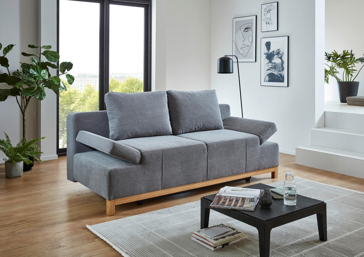 SCHLAFSOFA Webstoff Grau  - Eichefarben/Grau, KONVENTIONELL, Holz/Textil (202/90/97cm) - Carryhome