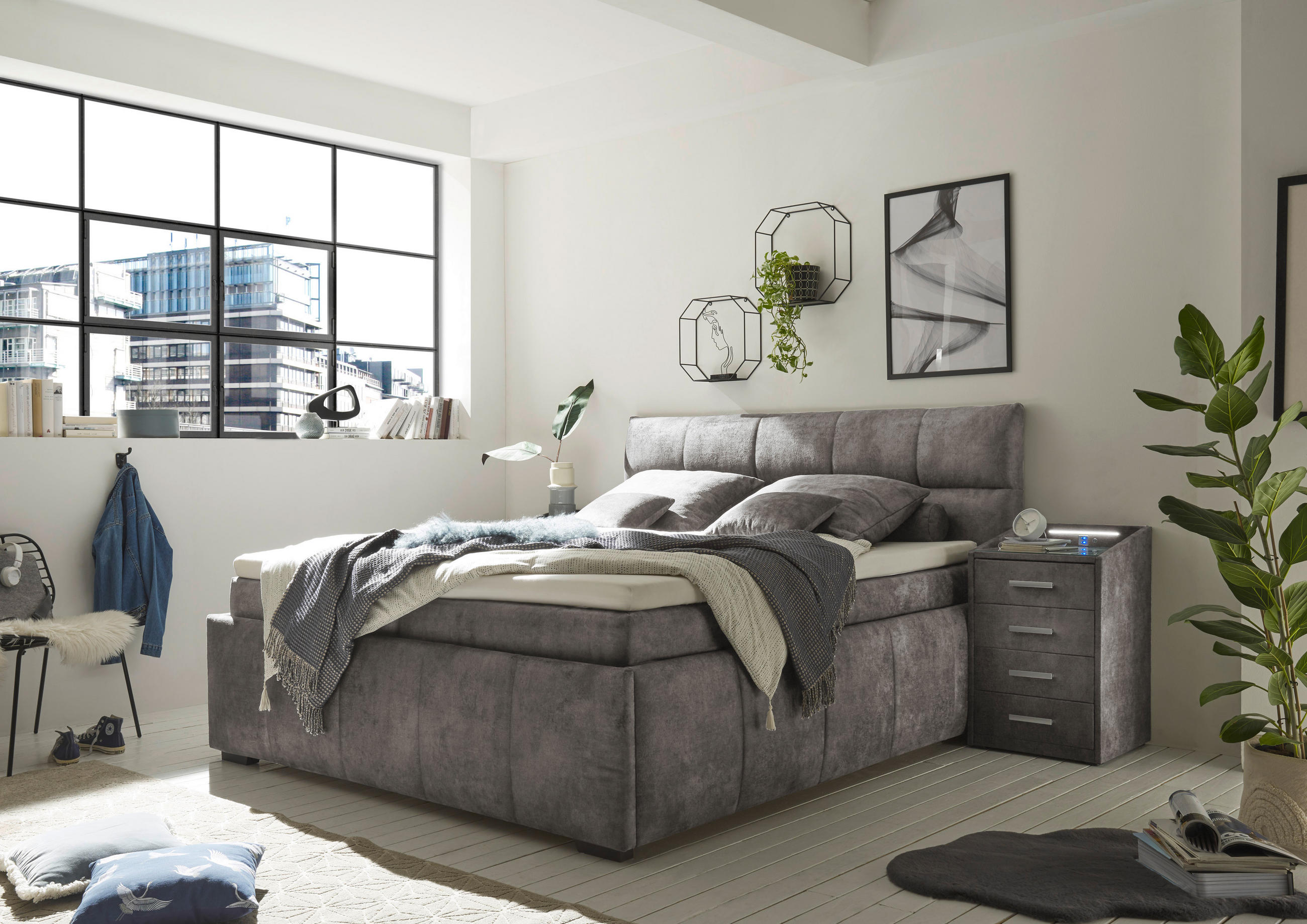 BOXBETT 180/200 cm  in Greige  - Greige/Schwarz, KONVENTIONELL, Kunststoff/Textil (180/200cm) - Modante