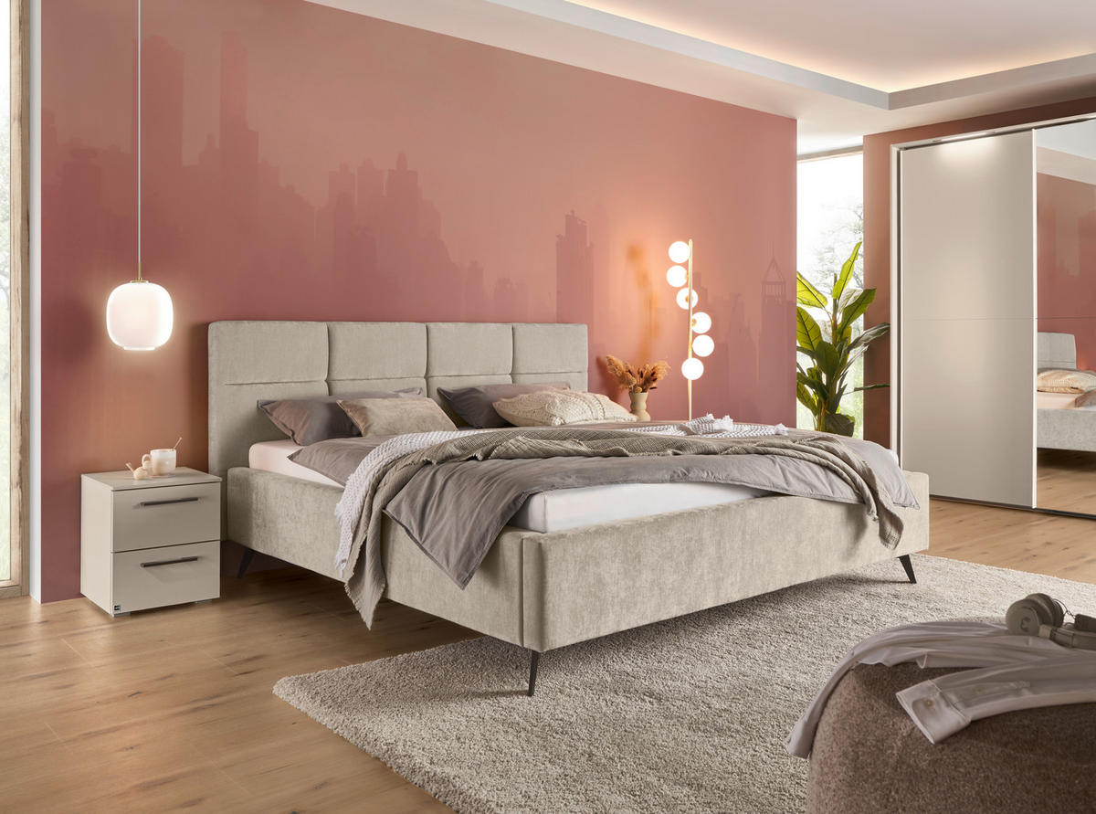 POLSTERBETT 180/200 cm,  in Beige,  - Beige/Schwarz, KONVENTIONELL, Textil/Metall (180/200cm) - SetOne by Musterring