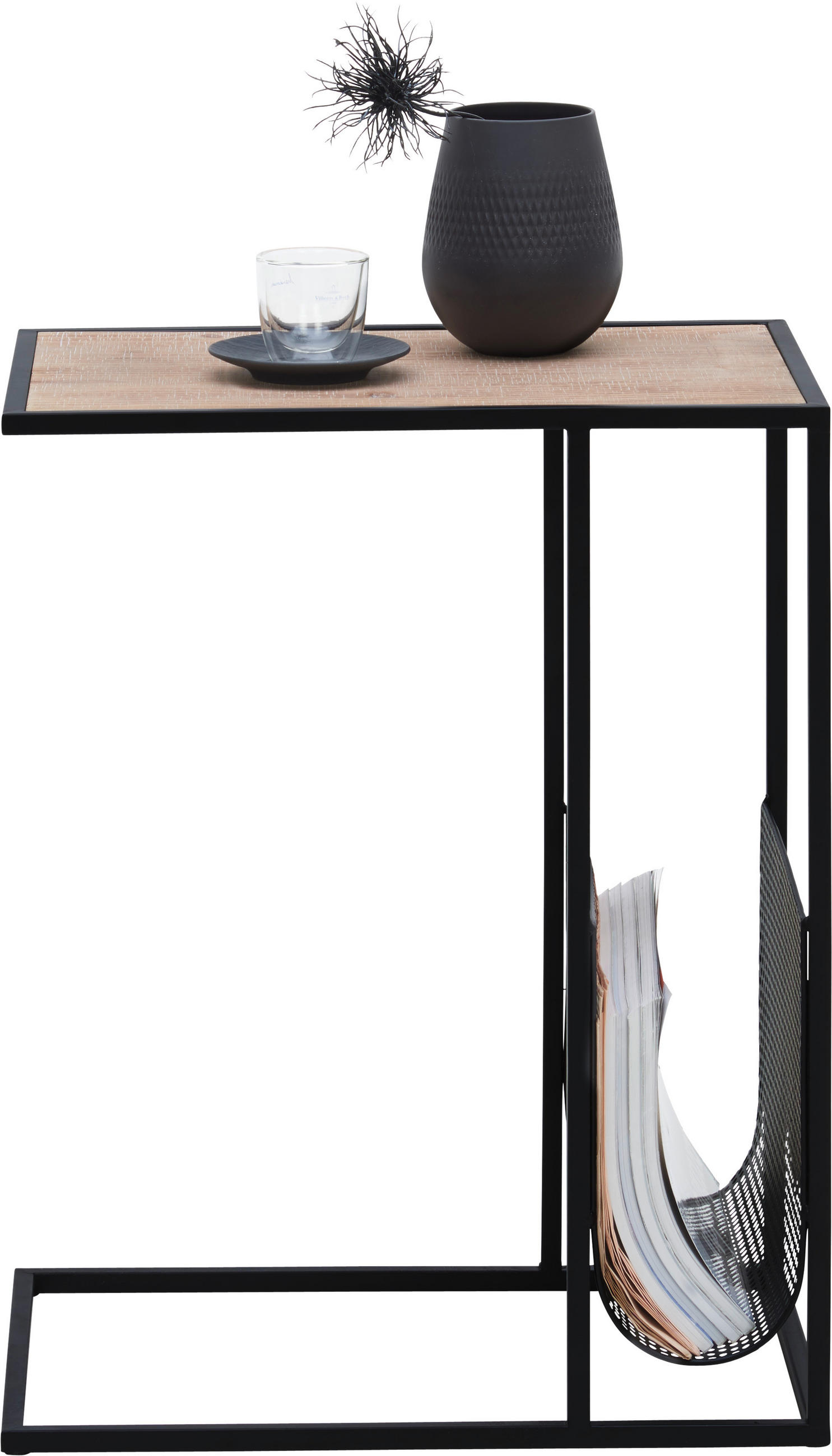 KISASZTAL fém, faalapú anyag 48/32/60 cm  - tölgyfa színű/fekete, Trend, faalapú anyag/fém (48/32/60cm) - Carryhome