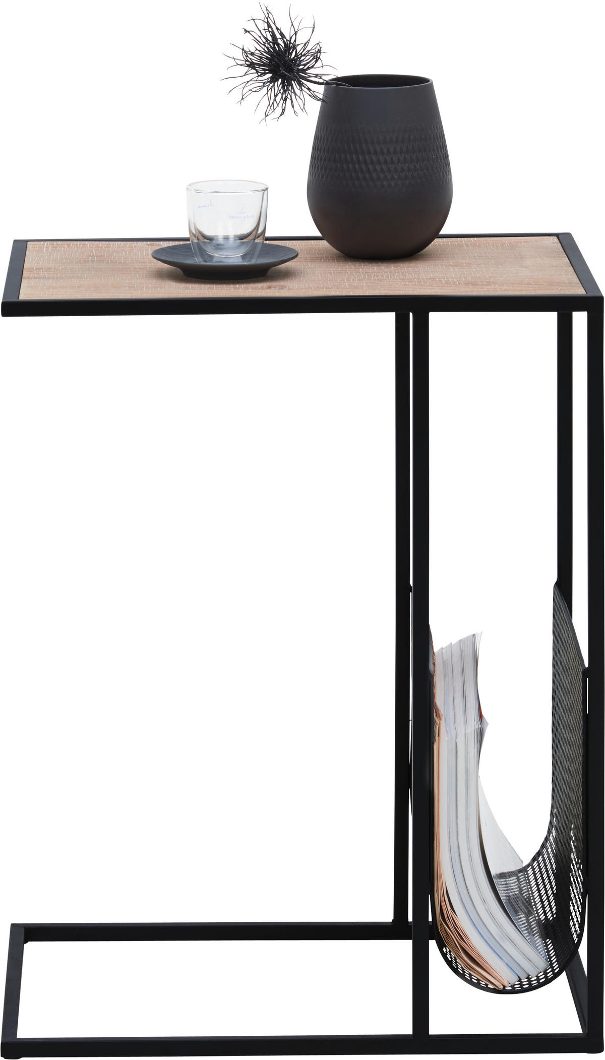 MIZICA, črna, barve hrasta  - črna/barve hrasta, Trend, kovina/leseni material (48/32/60cm) - Carryhome