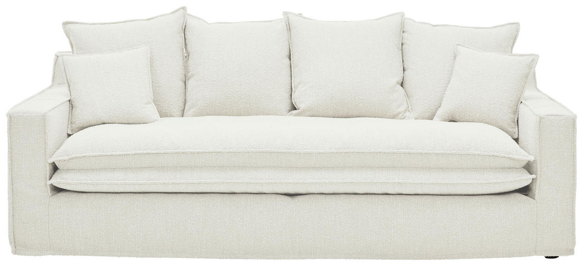 3-SITZER-SOFA Bouclé Weiß  - Schwarz/Weiß, Trend, Kunststoff/Textil (227/92/105cm) - Livetastic