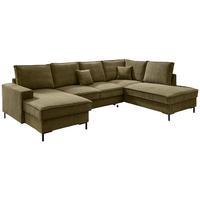 WOHNLANDSCHAFT Olivgrün Cord  - Schwarz/Olivgrün, MODERN, Textil/Metall (150/309/198cm) - MID.YOU