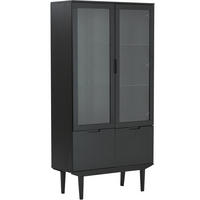 VITRINSKÅP  i faner, delar i massivt trä ek svart  - svart, Design, trämaterial/trä (90/180/40cm) - Best Price