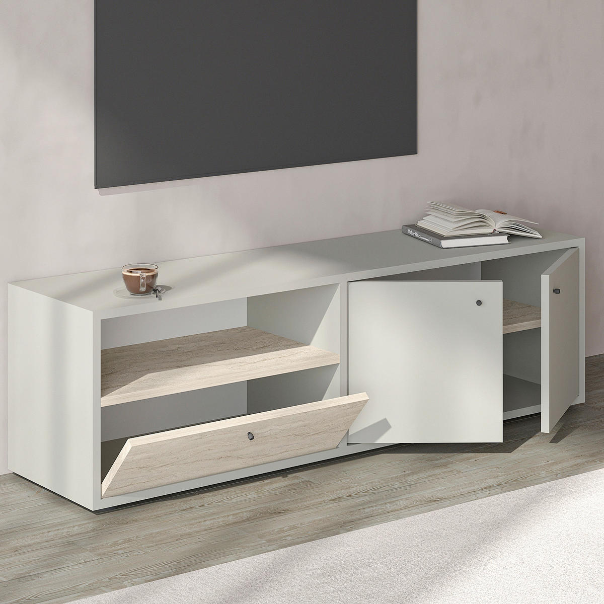 LOWBOARD  in 35/42/136 cm  - Creme/Schwarz, Design, Holzwerkstoff (35/42/136cm) - Livetastic