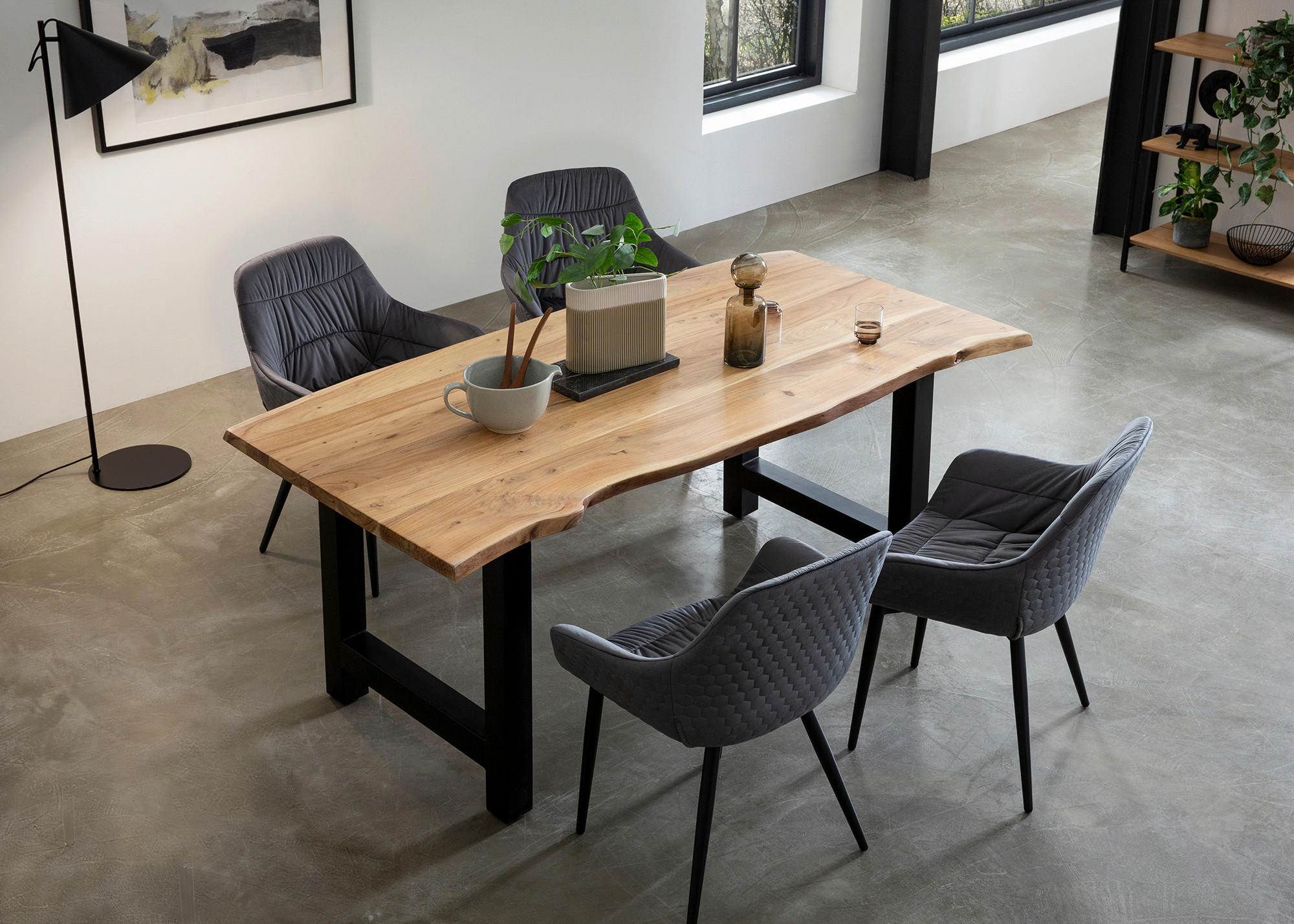 TISCHGRUPPE in Holz, Metall, Textil Grau, Naturfarben  - Naturfarben/Grau, MODERN, Holz/Textil (180/90/76,5cm) - Livetastic